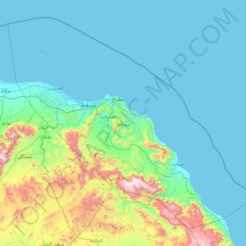 Topografische kaart Muscat, hoogte, reliëf