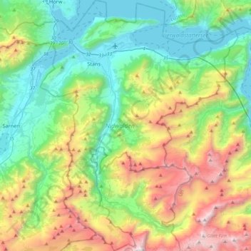 Topografische kaart Nidwalden, hoogte, reliëf