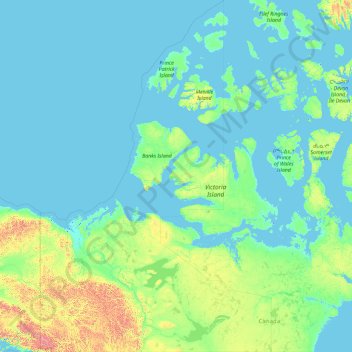 Topografische kaart Territoires du Nord-Ouest, hoogte, reliëf