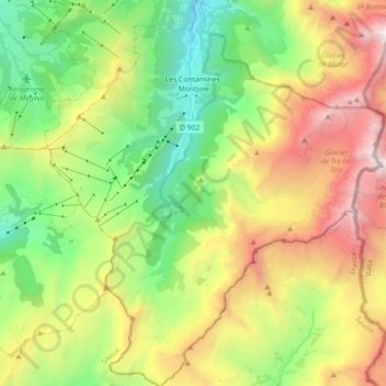 Topografische kaart Les Contamines-Montjoie, hoogte, reliëf