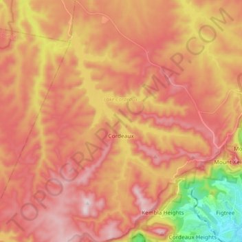 Topografische kaart Cordeaux, hoogte, reliëf