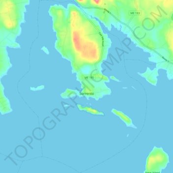 Topografische kaart Sorrento, hoogte, reliëf
