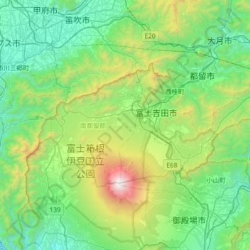 Topografische kaart 南都留郡, hoogte, reliëf