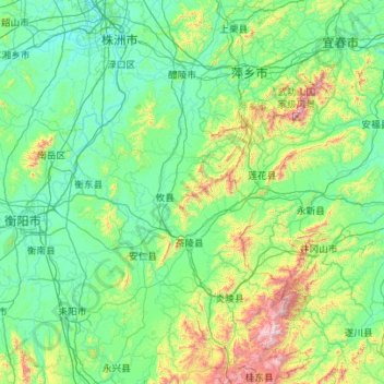 Topografische kaart Zhuzhou, hoogte, reliëf