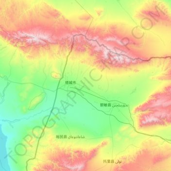 Topografische kaart Tacheng City, hoogte, reliëf