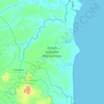 Topografische kaart Taman Nasional Way Kambas, hoogte, reliëf