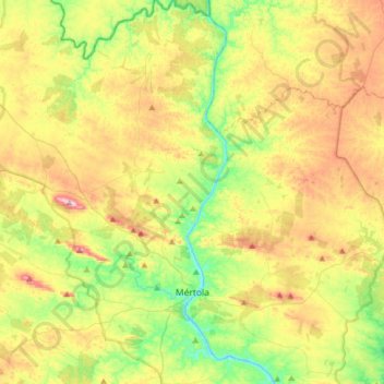 Topografische kaart Mértola, hoogte, reliëf