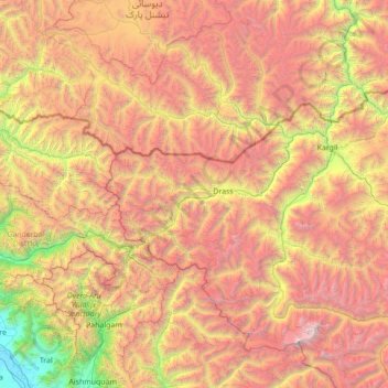 Topografische kaart Kargil tehsil, hoogte, reliëf