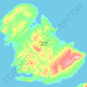 Topografische kaart Cameron Island, hoogte, reliëf