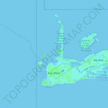 Topografische kaart Key West, hoogte, reliëf