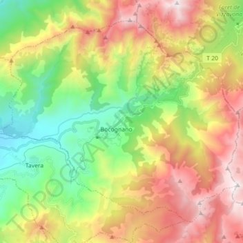 Topografische kaart Bocognano, hoogte, reliëf