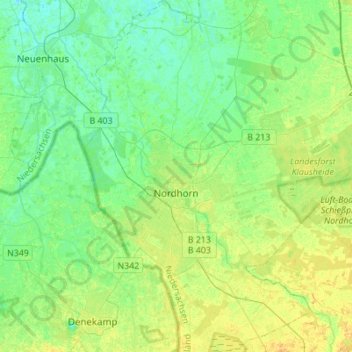 Topografische kaart Nordhorn, hoogte, reliëf