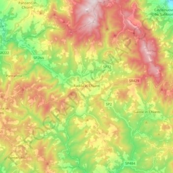 Topografische kaart Radda in Chianti, hoogte, reliëf