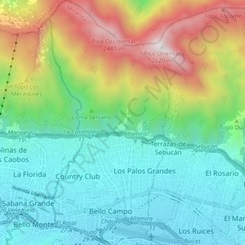 Topografische kaart Municipio Chacao, hoogte, reliëf