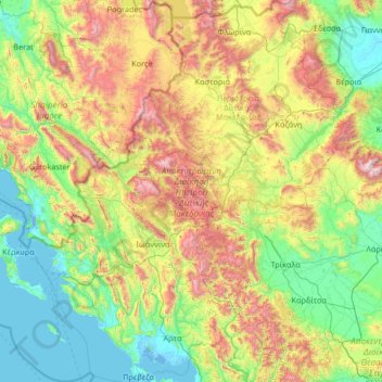 Topografische kaart Epirus - Westmakedonien, hoogte, reliëf
