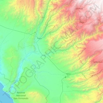 Topografische kaart Zona de Reserva Arqueológica de Linhas de Nasca e Geoglifos, hoogte, reliëf