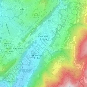 Topografische kaart Vaulnaveys-le-Haut, hoogte, reliëf