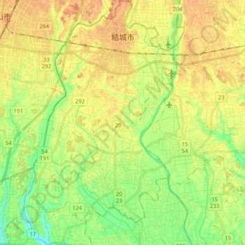 Topografische kaart Yuki, hoogte, reliëf