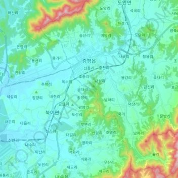 Topografische kaart Jeungpyeong-eup, hoogte, reliëf