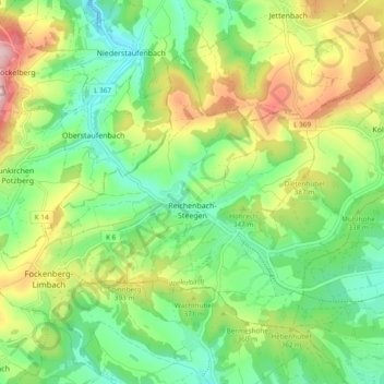 Topografische kaart Reichenbach-Steegen, hoogte, reliëf