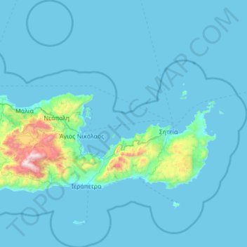 Topografische kaart Περιφερειακή Ενότητα Λασιθίου, hoogte, reliëf
