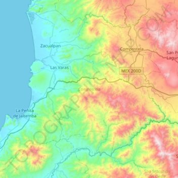 Topografische kaart Compostela, hoogte, reliëf