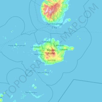 Topografische kaart Basilan, hoogte, reliëf