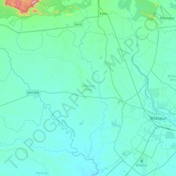 Topografische kaart Takhatpur Tahsil, hoogte, reliëf