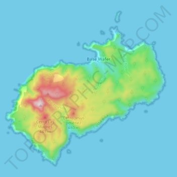 Topografische kaart Isla del Coco, hoogte, reliëf