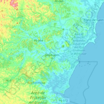 Topografische kaart Sirinhaém, hoogte, reliëf