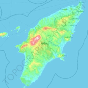 Topografische kaart Rhodos, hoogte, reliëf
