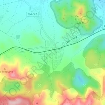 Topografische kaart Llano del Beal, hoogte, reliëf