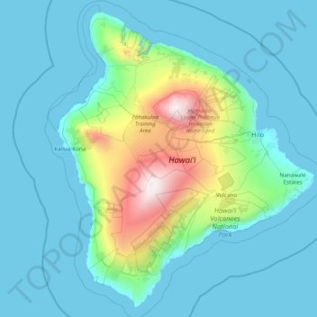 Topografische kaart Hawaiʻi County, hoogte, reliëf