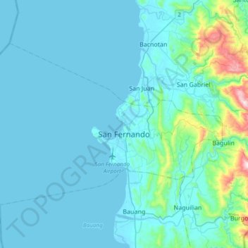 Topografische kaart San Fernando, hoogte, reliëf