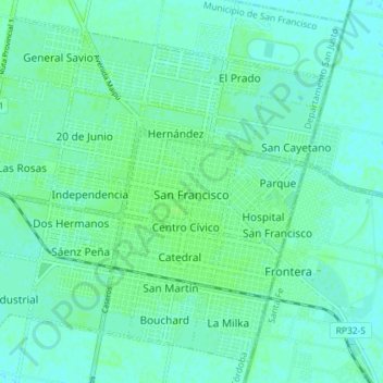 Topografische kaart San Francisco, hoogte, reliëf