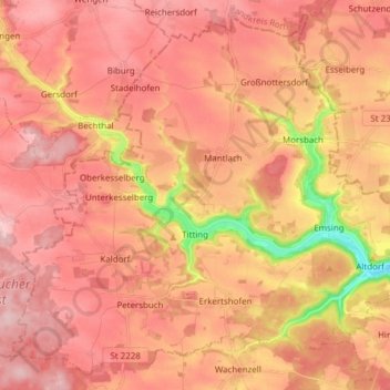 Topografische kaart Titting, hoogte, reliëf