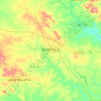 Topografische kaart Arapiraca, hoogte, reliëf