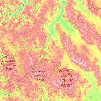 Topografische kaart Custer County, hoogte, reliëf