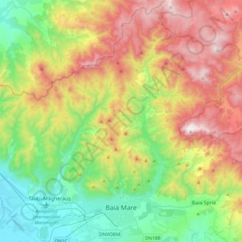 Topografische kaart Baia Mare, hoogte, reliëf