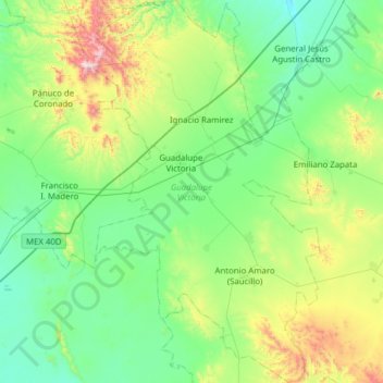 Topografische kaart Guadalupe Victoria, hoogte, reliëf