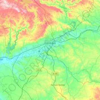 Topografische kaart Cordoue, hoogte, reliëf