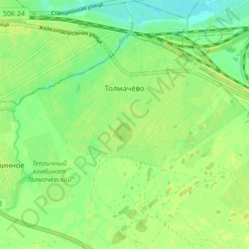 Topografische kaart Толмачёво, hoogte, reliëf