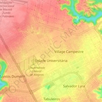 Topografische kaart Cidade Universitária, hoogte, reliëf
