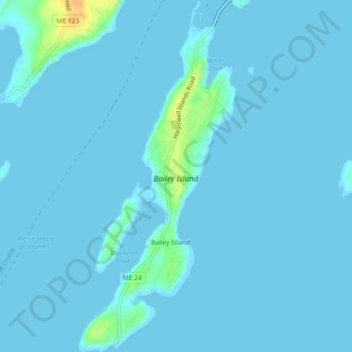 Topografische kaart Bailey Island, hoogte, reliëf