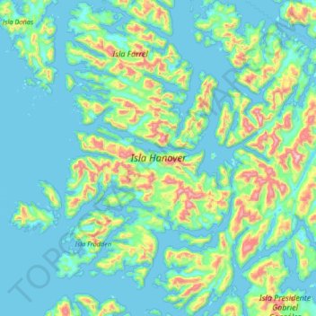 Topografische kaart Isla Hanover, hoogte, reliëf