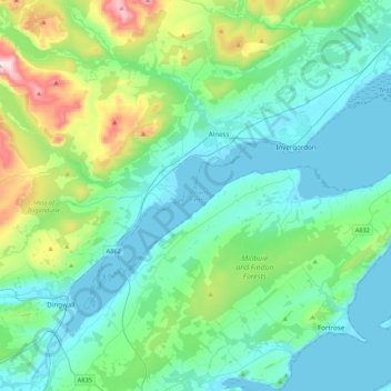 Topografische kaart Cromarty Firth, hoogte, reliëf