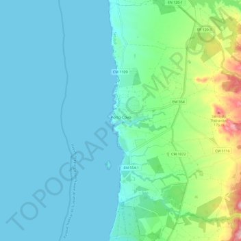 Topografische kaart Porto Covo, hoogte, reliëf
