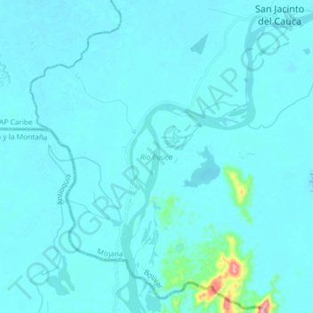 Topografische kaart Rio Cauca, hoogte, reliëf