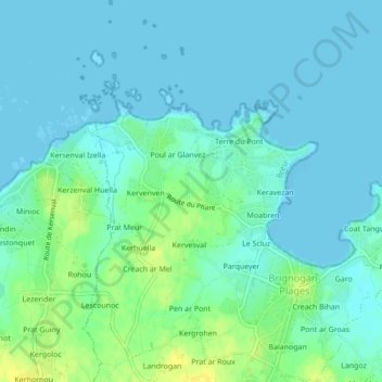 Topografische kaart Brignogan-Plages, hoogte, reliëf