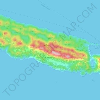 Topografische kaart Babino Polje, hoogte, reliëf